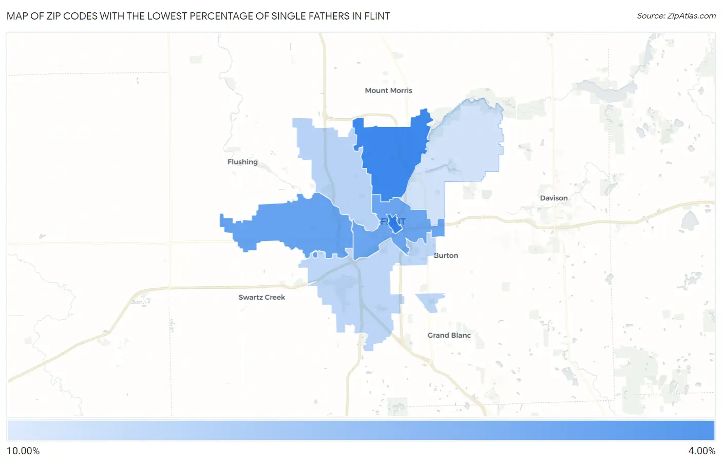 Zip Codes with the Lowest Percentage of Single Fathers in Flint Map