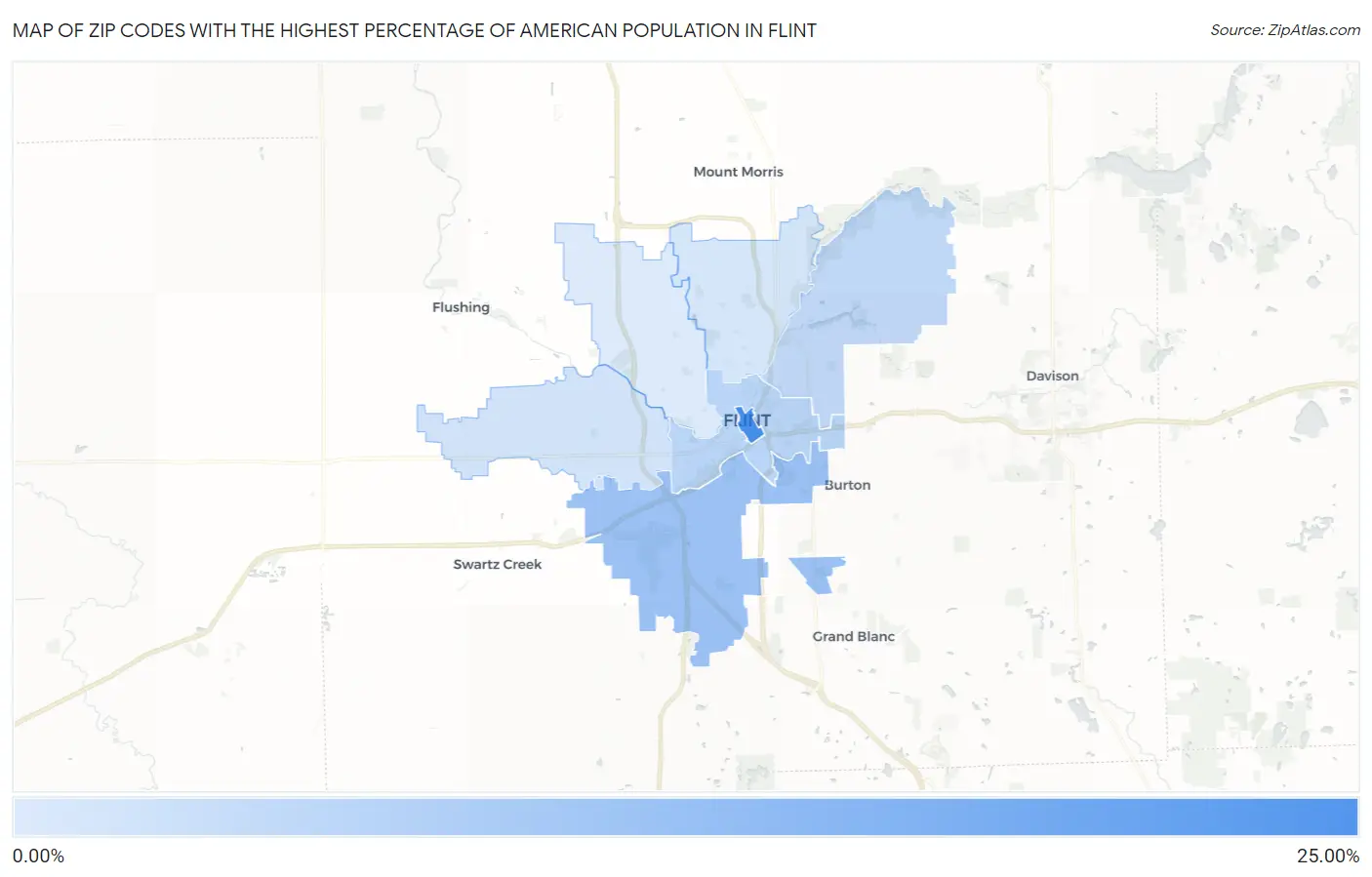 Zip Codes with the Highest Percentage of American Population in Flint Map