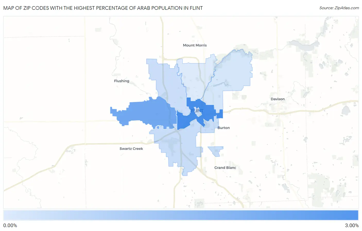 Zip Codes with the Highest Percentage of Arab Population in Flint Map