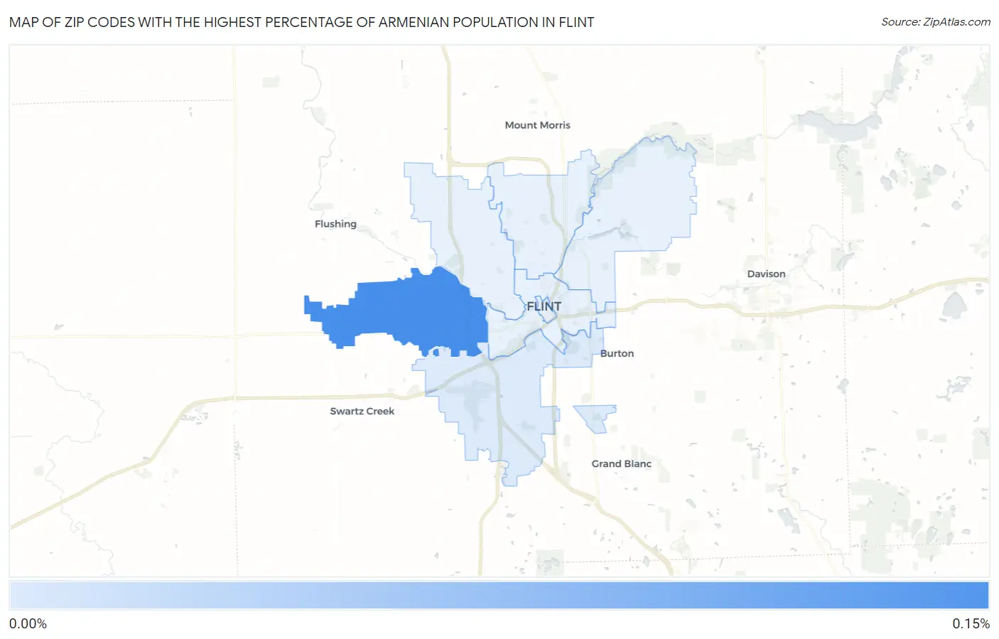 Zip Codes with the Highest Percentage of Armenian Population in Flint Map