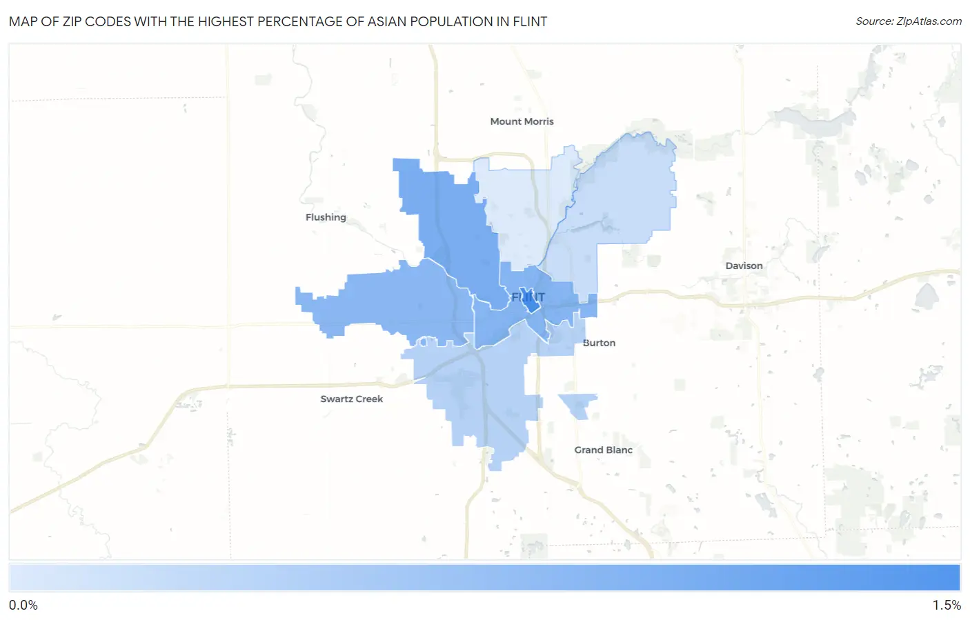 Zip Codes with the Highest Percentage of Asian Population in Flint Map