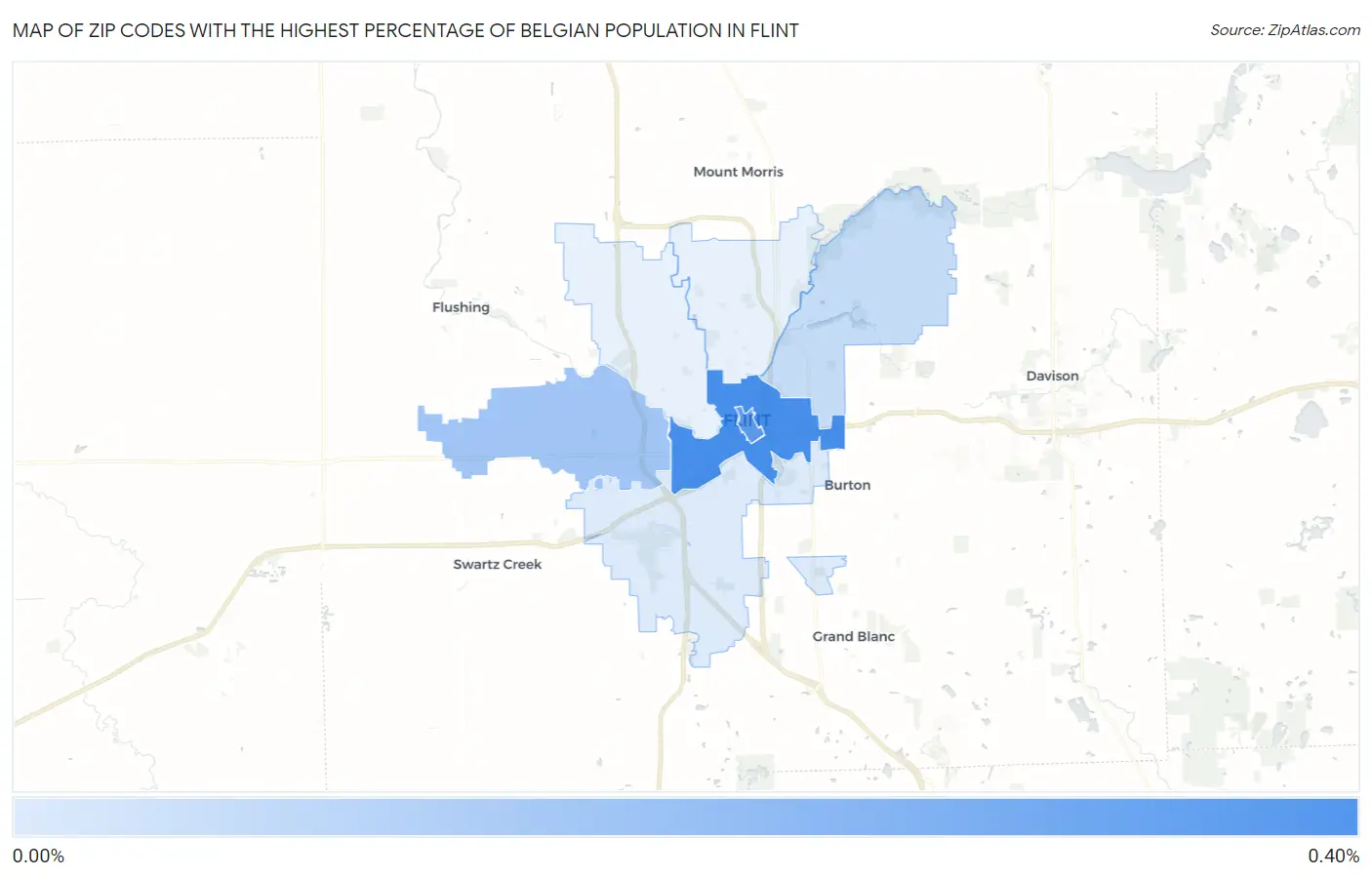 Zip Codes with the Highest Percentage of Belgian Population in Flint Map