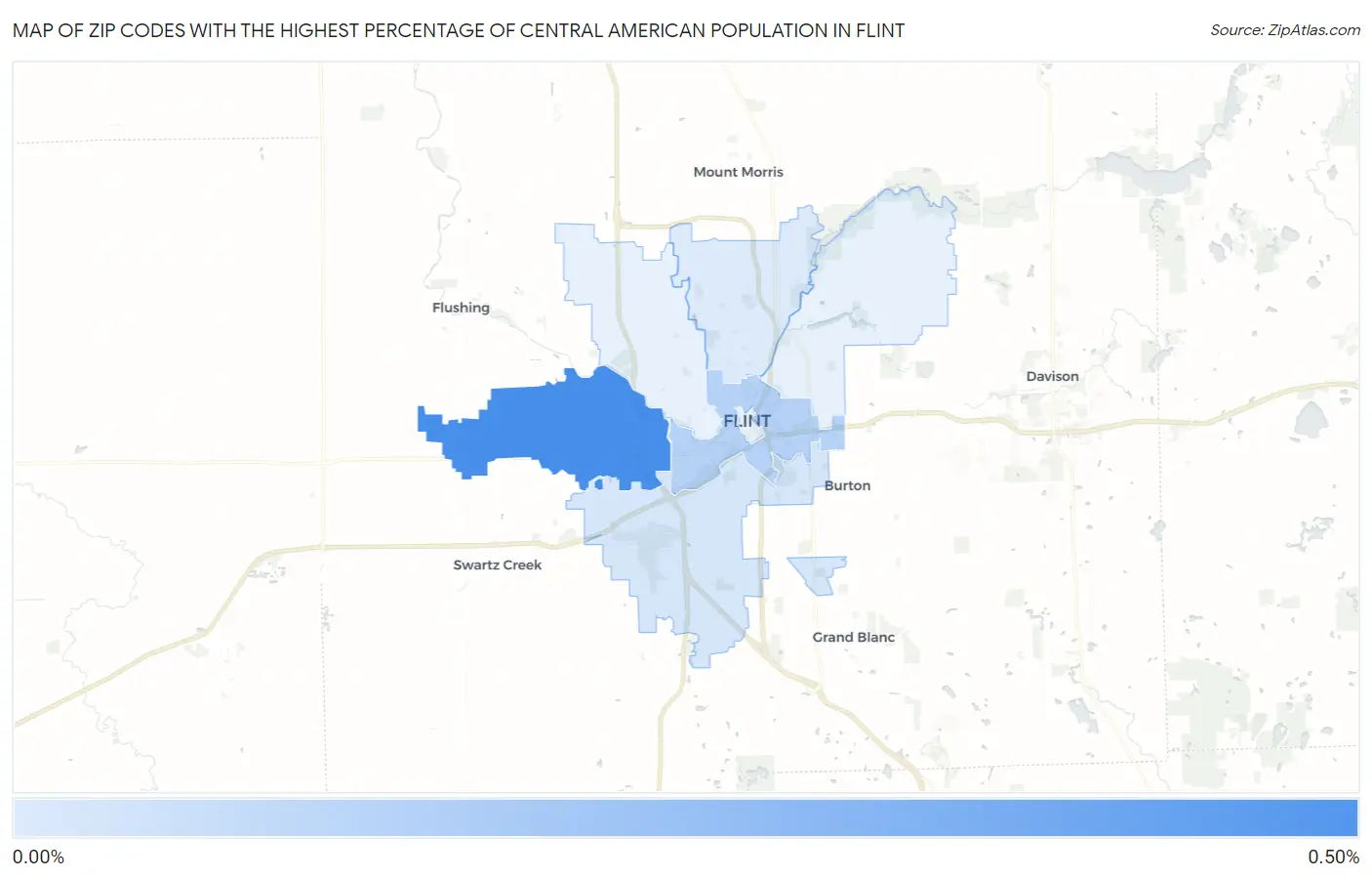 Zip Codes with the Highest Percentage of Central American Population in Flint Map