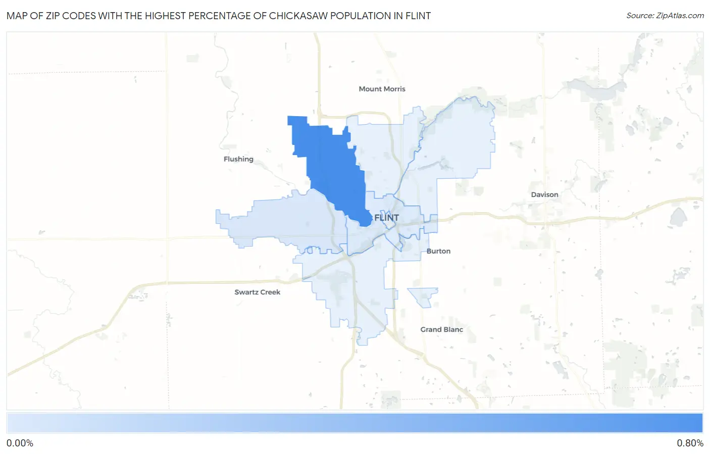 Zip Codes with the Highest Percentage of Chickasaw Population in Flint Map