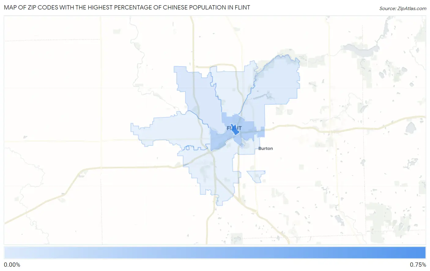 Zip Codes with the Highest Percentage of Chinese Population in Flint Map