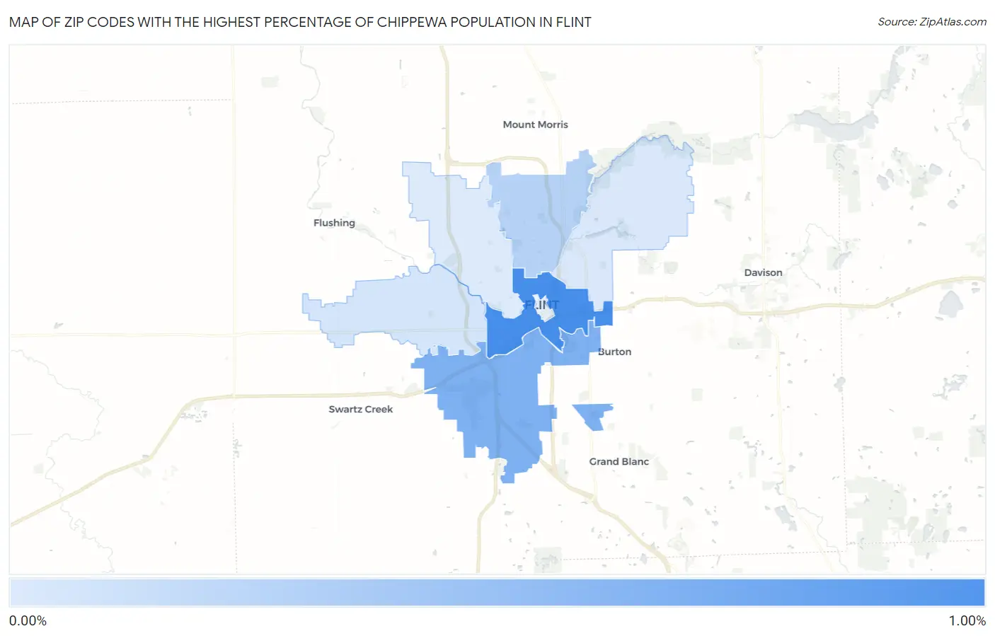 Zip Codes with the Highest Percentage of Chippewa Population in Flint Map