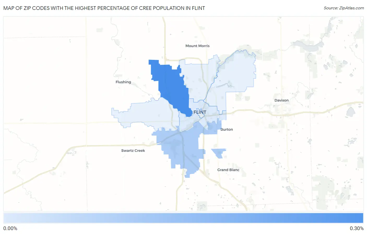 Zip Codes with the Highest Percentage of Cree Population in Flint Map