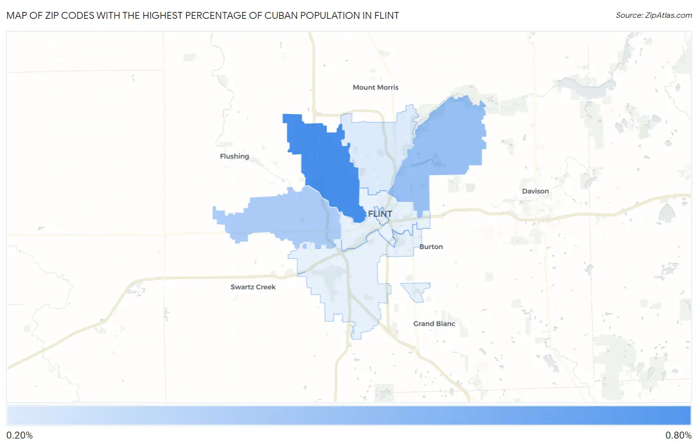 Zip Codes with the Highest Percentage of Cuban Population in Flint Map