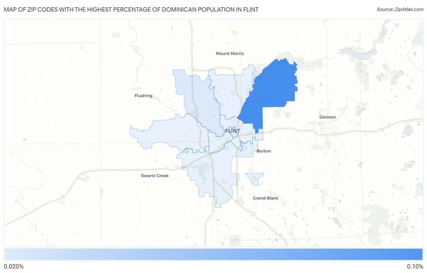 Zip Codes with the Highest Percentage of Dominican Population in Flint Map