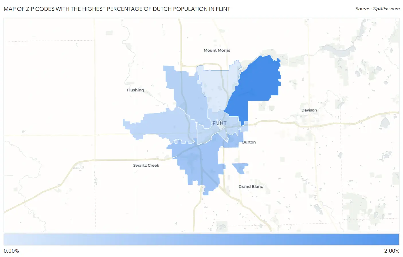 Zip Codes with the Highest Percentage of Dutch Population in Flint Map