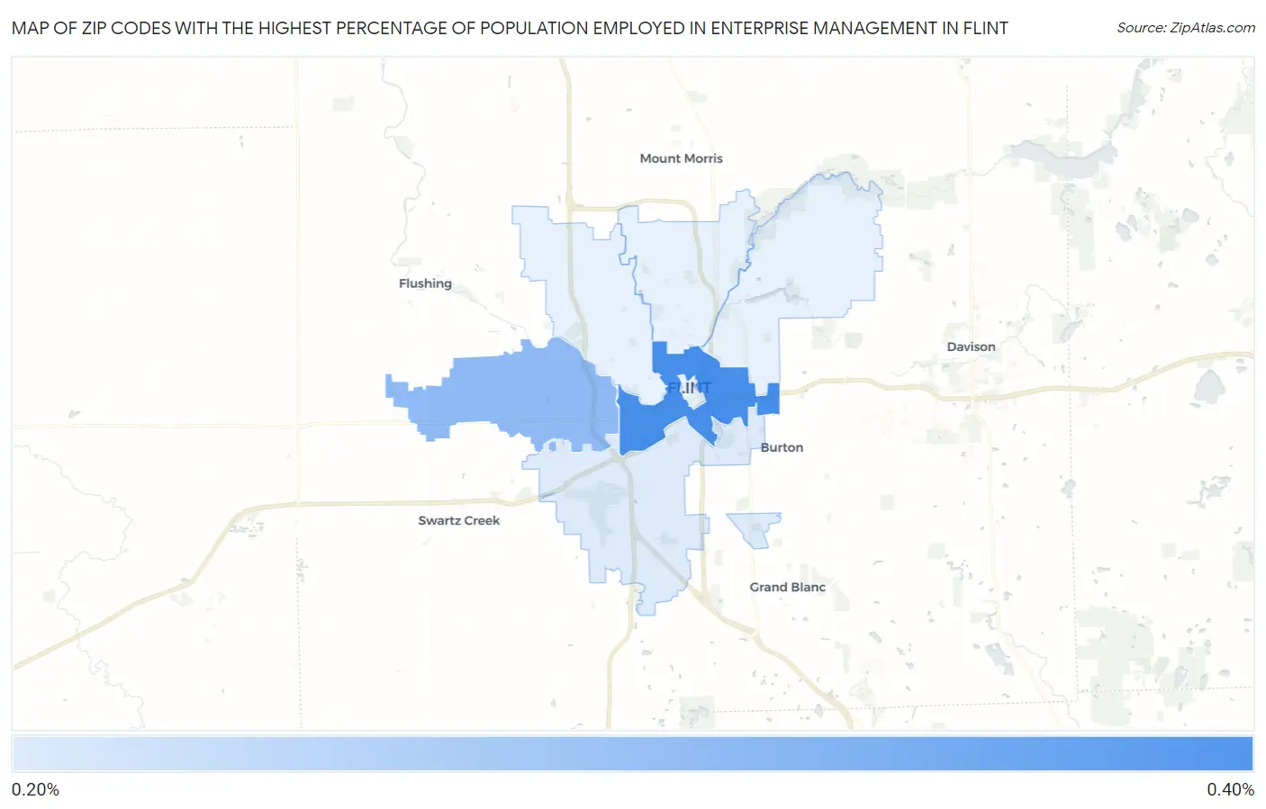 Zip Codes with the Highest Percentage of Population Employed in Enterprise Management in Flint Map