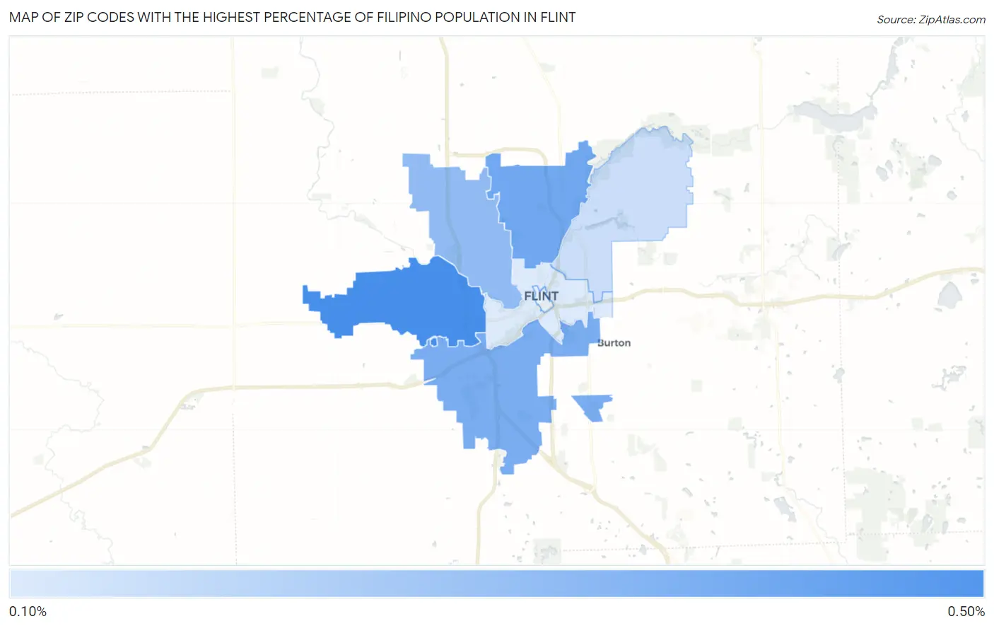 Zip Codes with the Highest Percentage of Filipino Population in Flint Map