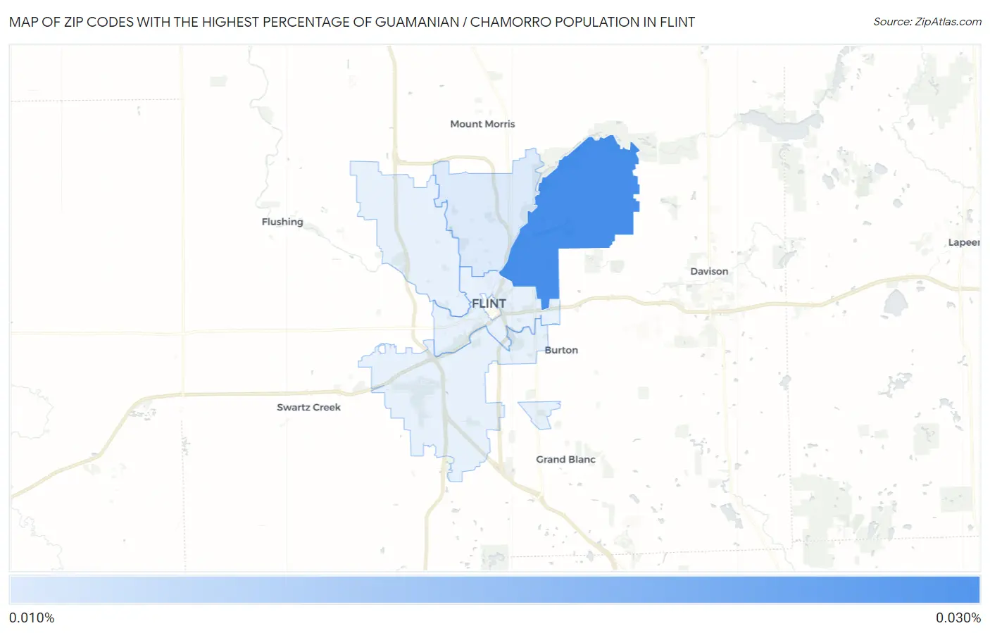 Zip Codes with the Highest Percentage of Guamanian / Chamorro Population in Flint Map
