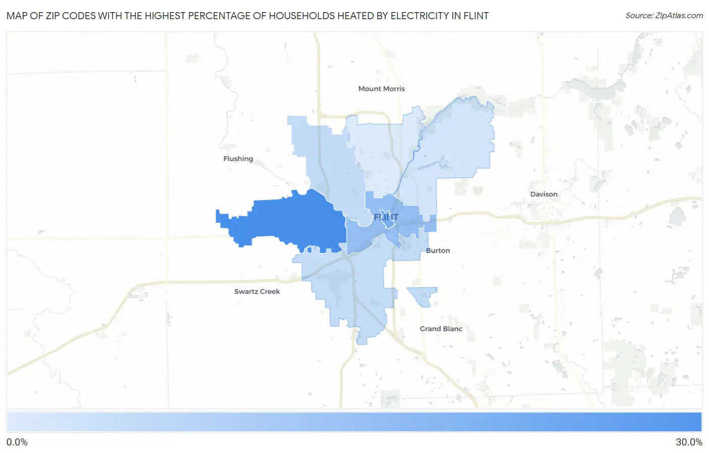 Zip Codes with the Highest Percentage of Households Heated by Electricity in Flint Map