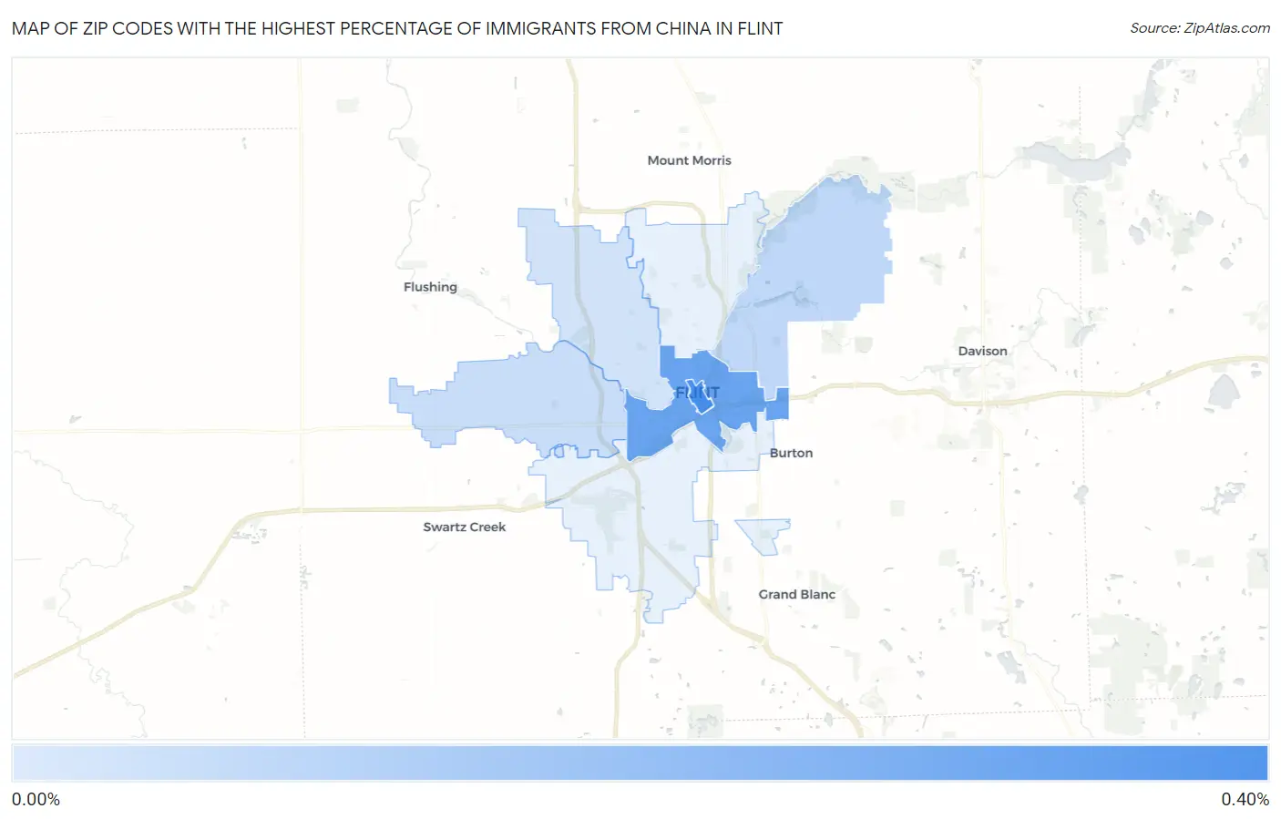 Zip Codes with the Highest Percentage of Immigrants from China in Flint Map