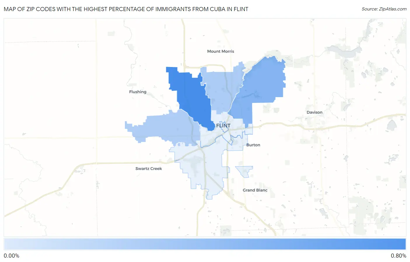 Zip Codes with the Highest Percentage of Immigrants from Cuba in Flint Map
