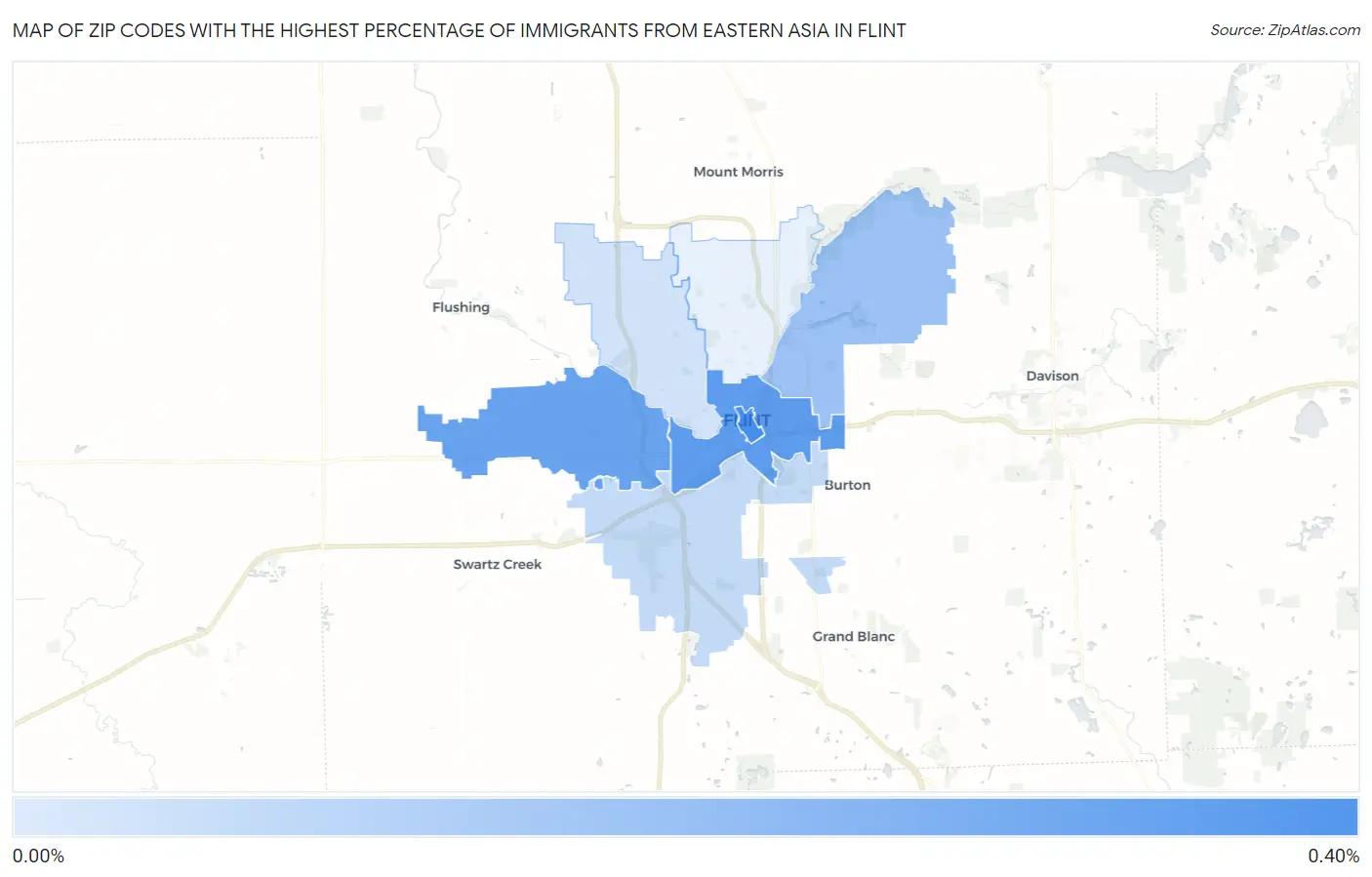 Zip Codes with the Highest Percentage of Immigrants from Eastern Asia in Flint Map
