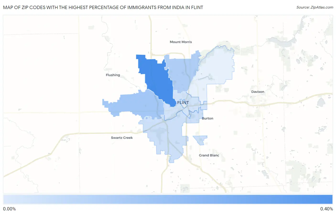 Zip Codes with the Highest Percentage of Immigrants from India in Flint Map