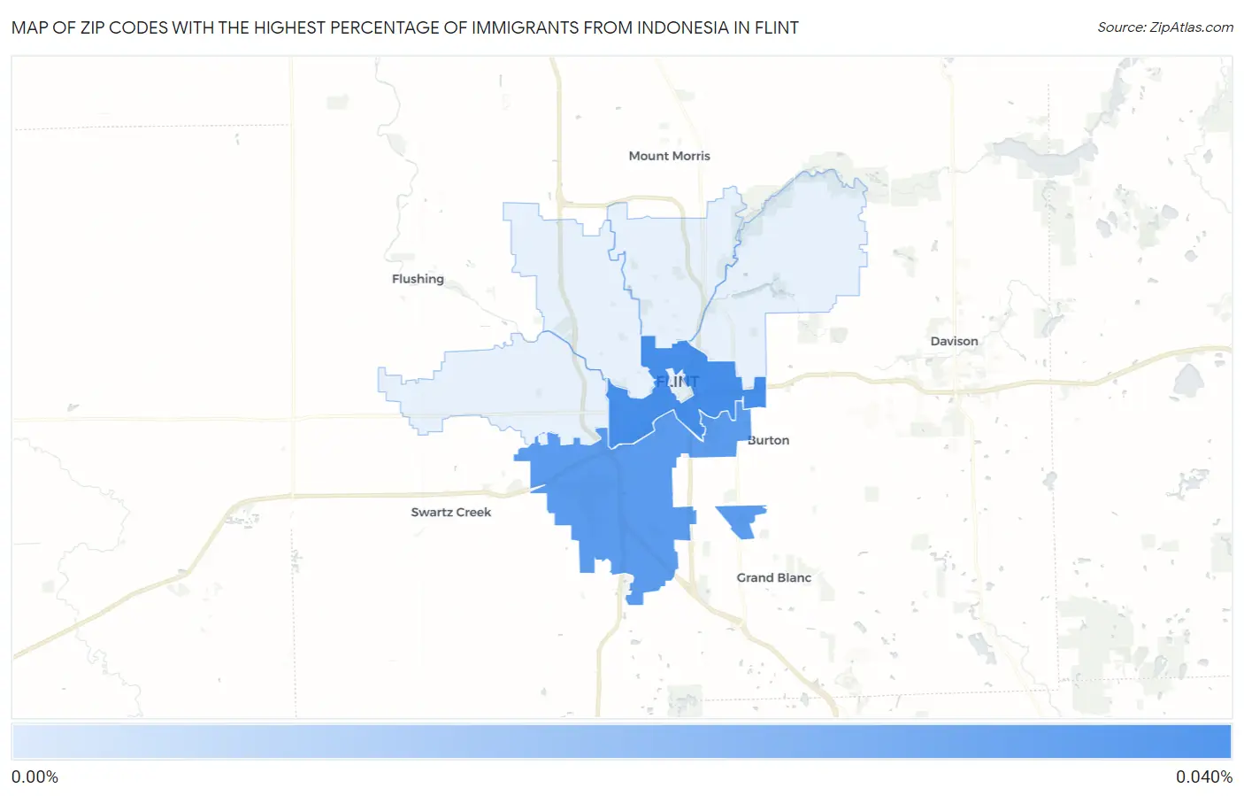 Zip Codes with the Highest Percentage of Immigrants from Indonesia in Flint Map
