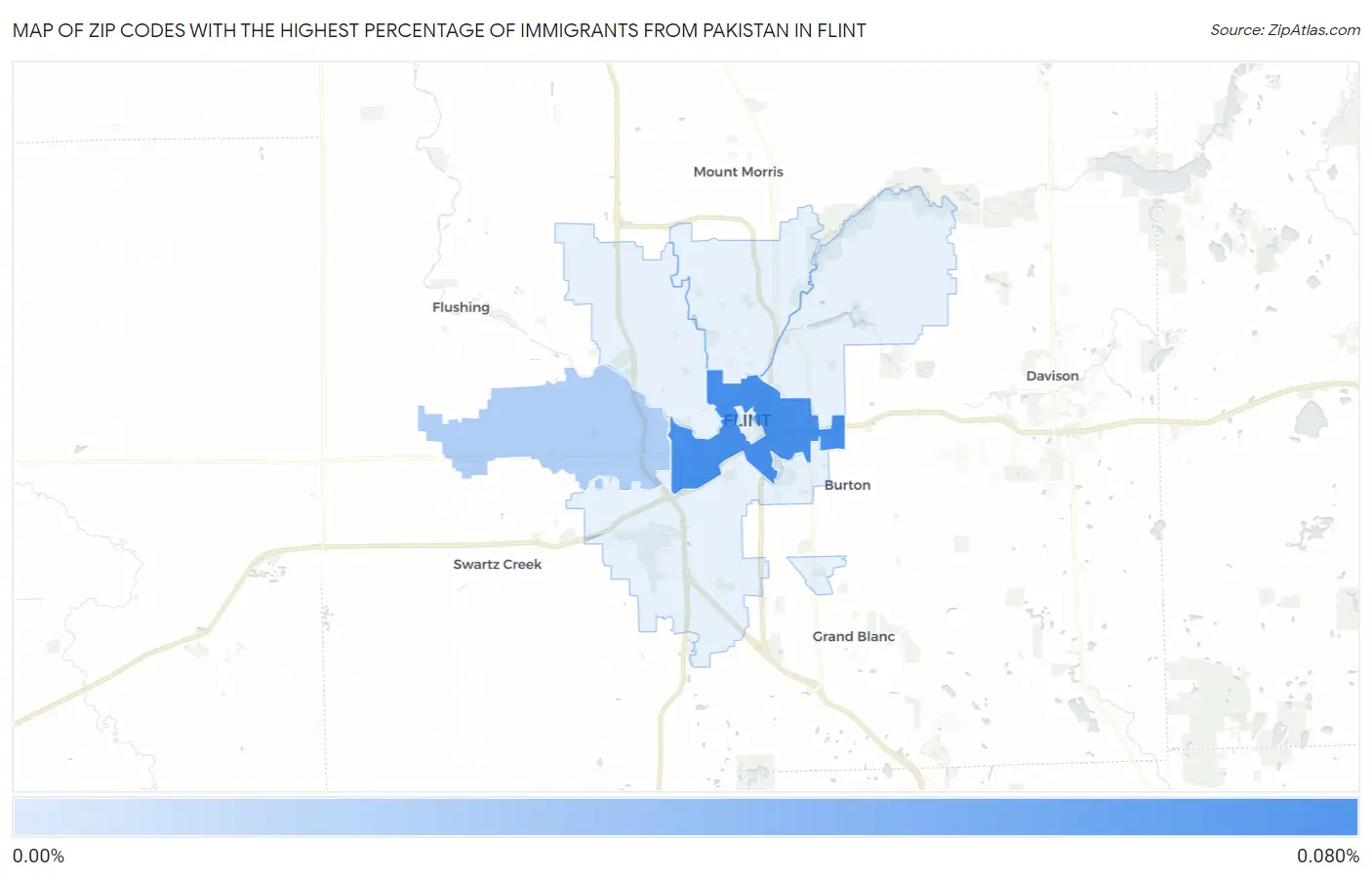 Zip Codes with the Highest Percentage of Immigrants from Pakistan in Flint Map