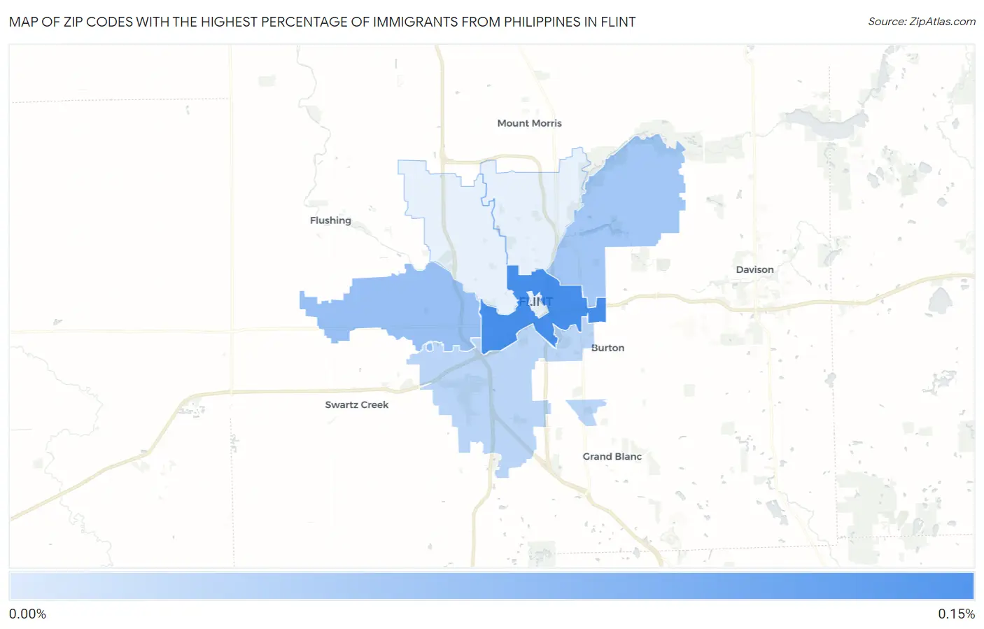 Zip Codes with the Highest Percentage of Immigrants from Philippines in Flint Map