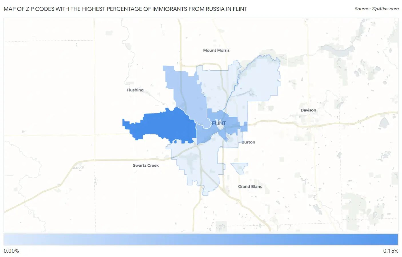 Zip Codes with the Highest Percentage of Immigrants from Russia in Flint Map