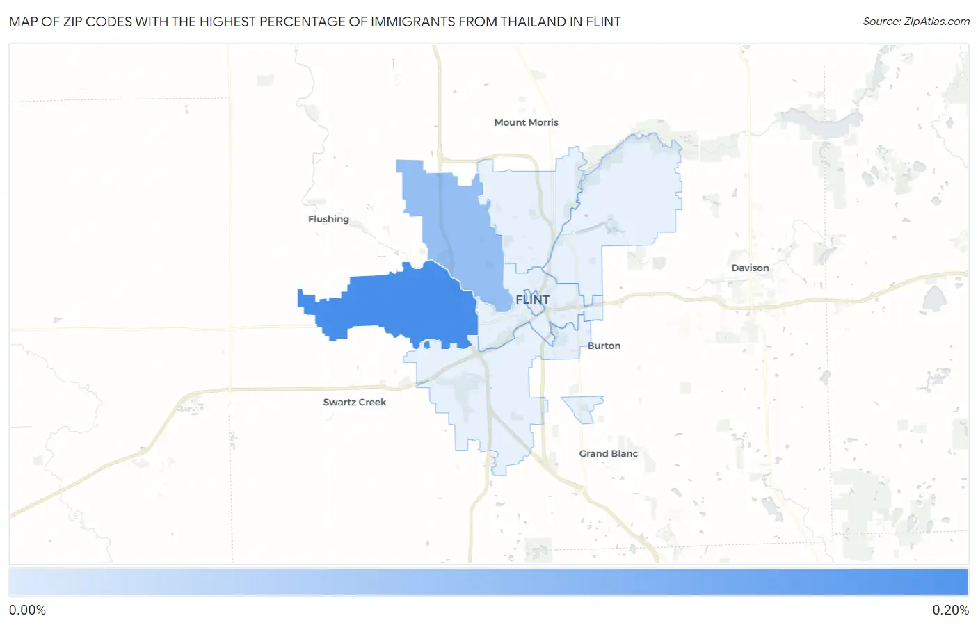 Zip Codes with the Highest Percentage of Immigrants from Thailand in Flint Map