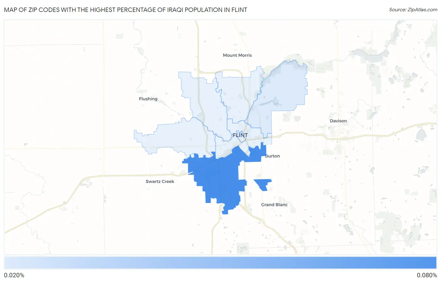 Zip Codes with the Highest Percentage of Iraqi Population in Flint Map