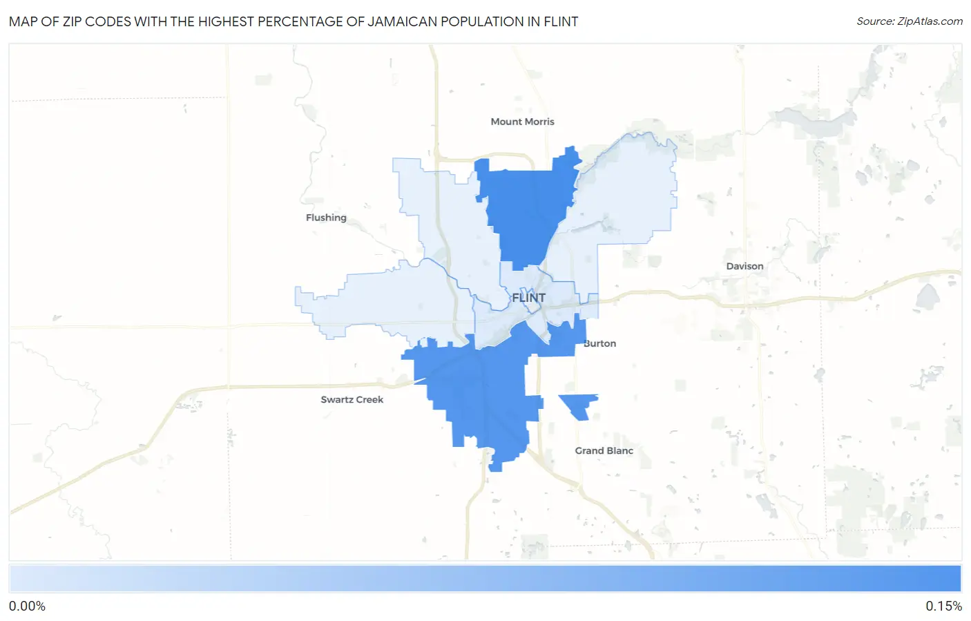 Zip Codes with the Highest Percentage of Jamaican Population in Flint Map