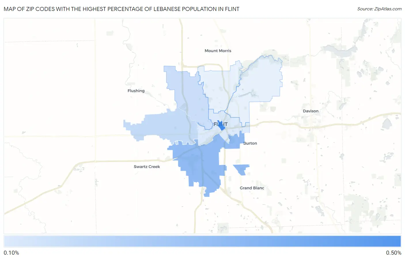 Zip Codes with the Highest Percentage of Lebanese Population in Flint Map