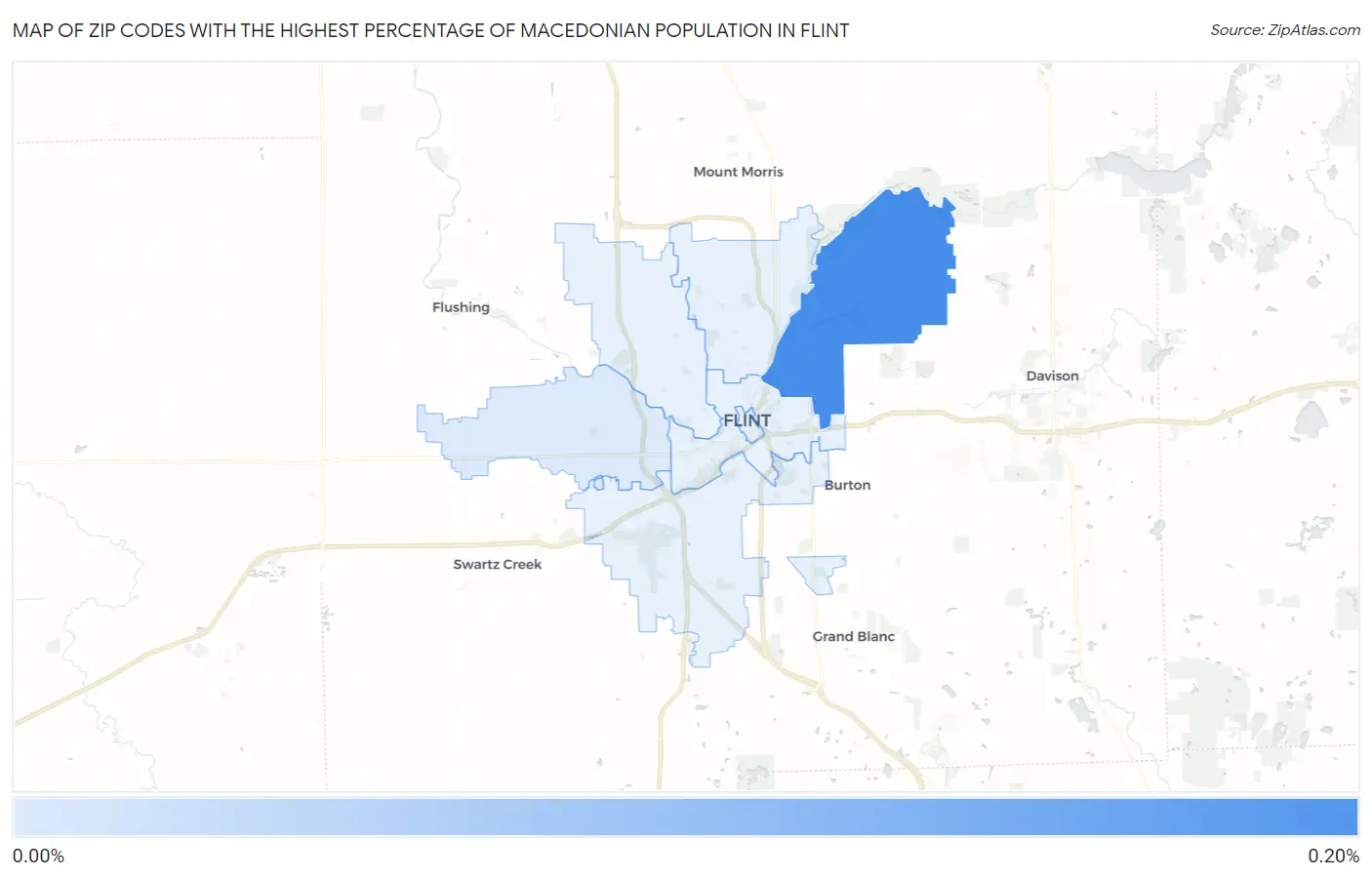 Zip Codes with the Highest Percentage of Macedonian Population in Flint Map