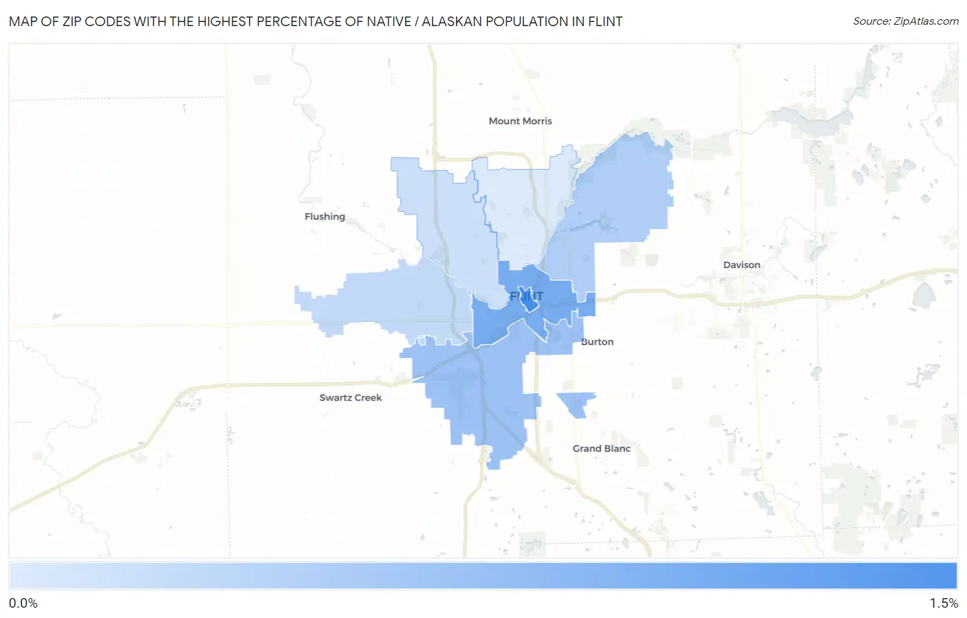 Zip Codes with the Highest Percentage of Native / Alaskan Population in Flint Map