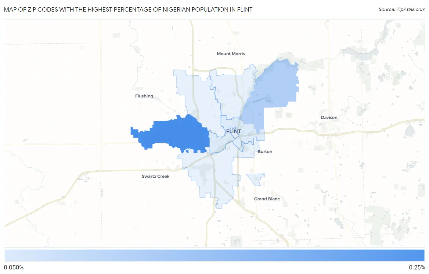 Zip Codes with the Highest Percentage of Nigerian Population in Flint Map