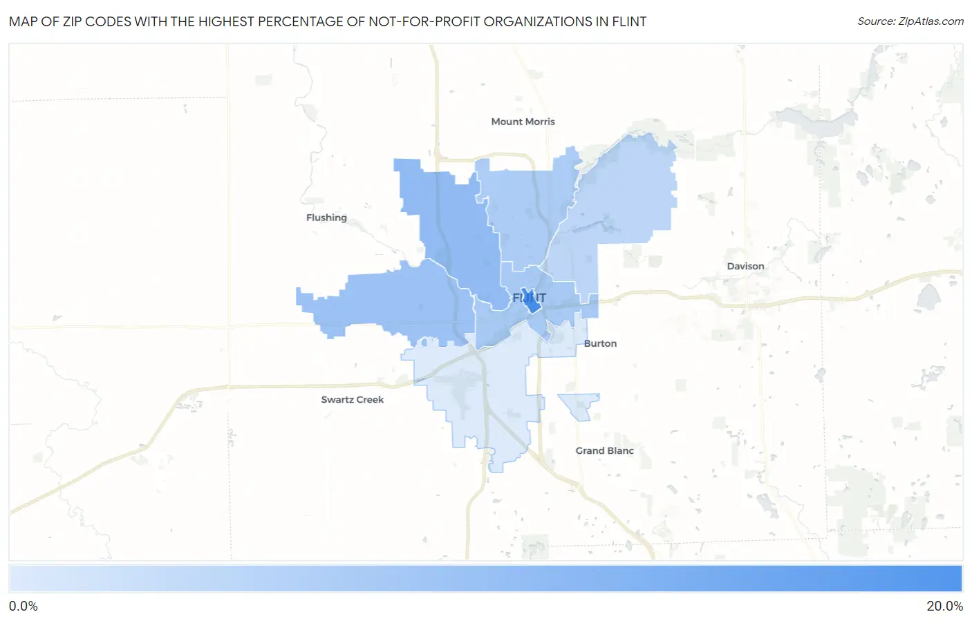 Zip Codes with the Highest Percentage of Not-for-profit Organizations in Flint Map