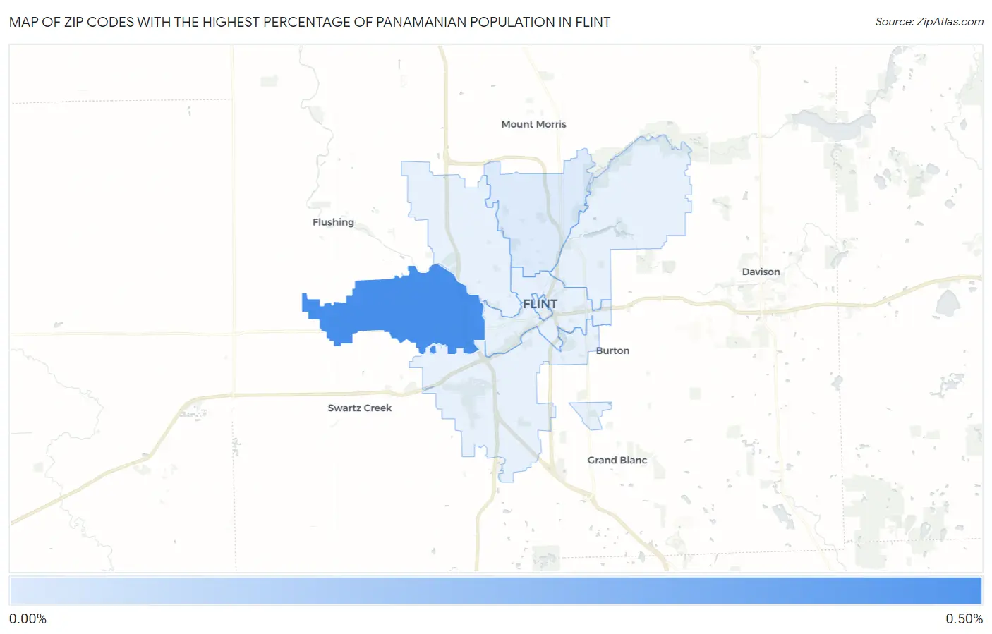 Zip Codes with the Highest Percentage of Panamanian Population in Flint Map