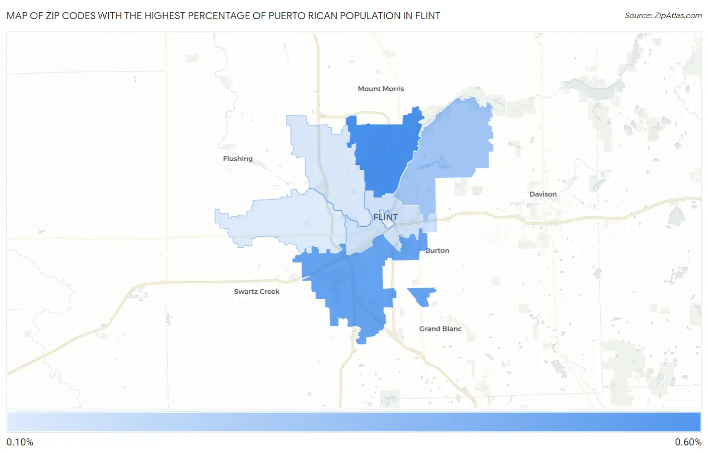 Zip Codes with the Highest Percentage of Puerto Rican Population in Flint Map