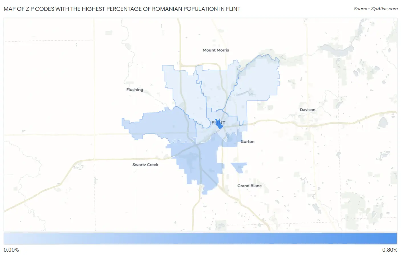 Zip Codes with the Highest Percentage of Romanian Population in Flint Map