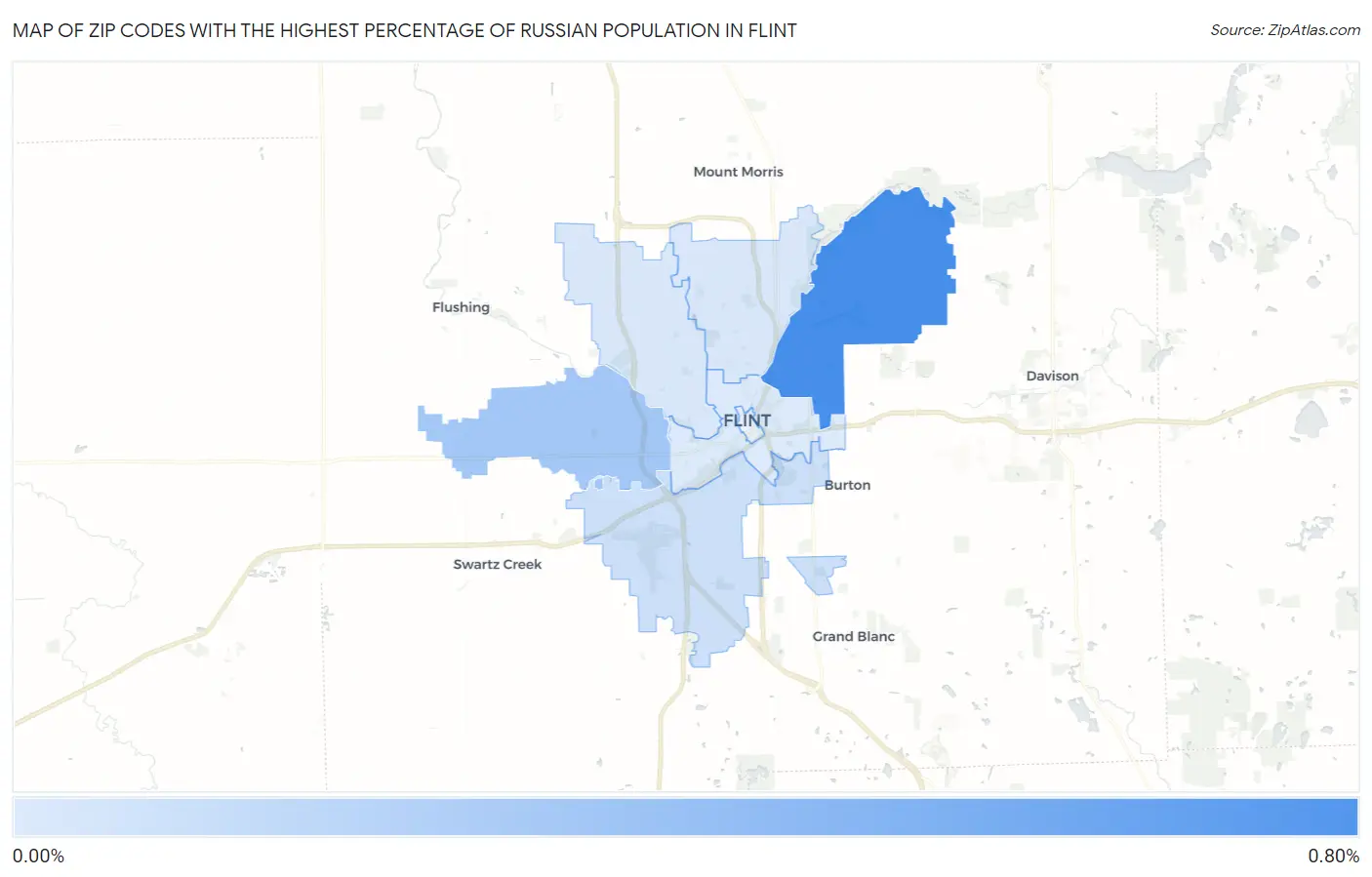 Zip Codes with the Highest Percentage of Russian Population in Flint Map