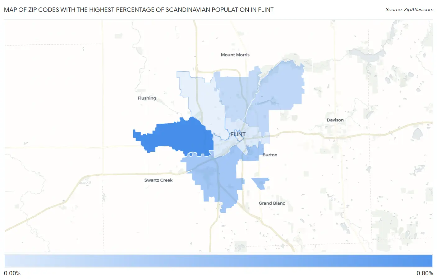 Zip Codes with the Highest Percentage of Scandinavian Population in Flint Map
