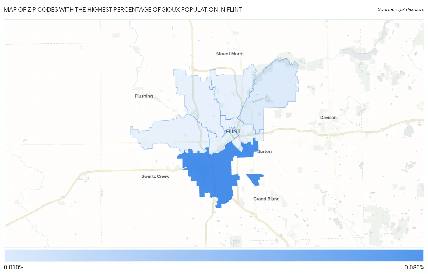 Zip Codes with the Highest Percentage of Sioux Population in Flint Map