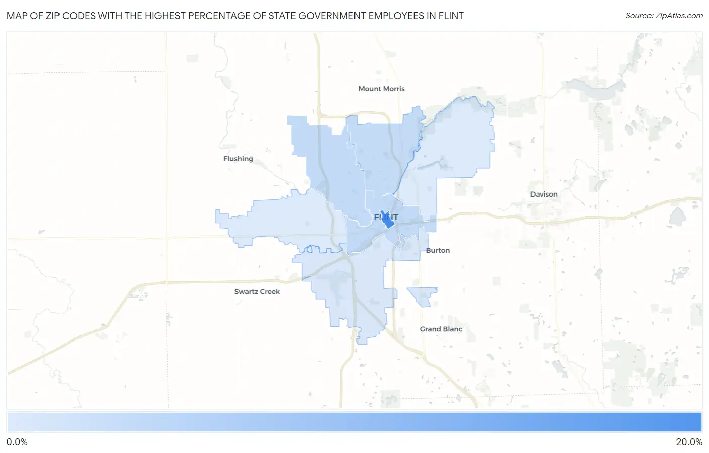 Zip Codes with the Highest Percentage of State Government Employees in Flint Map