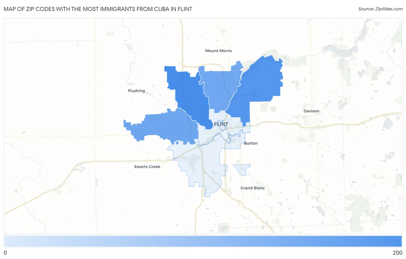 Zip Codes with the Most Immigrants from Cuba in Flint Map