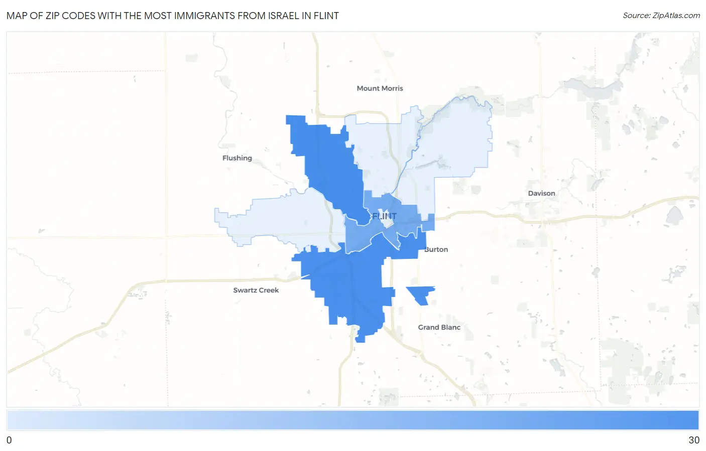 Zip Codes with the Most Immigrants from Israel in Flint Map