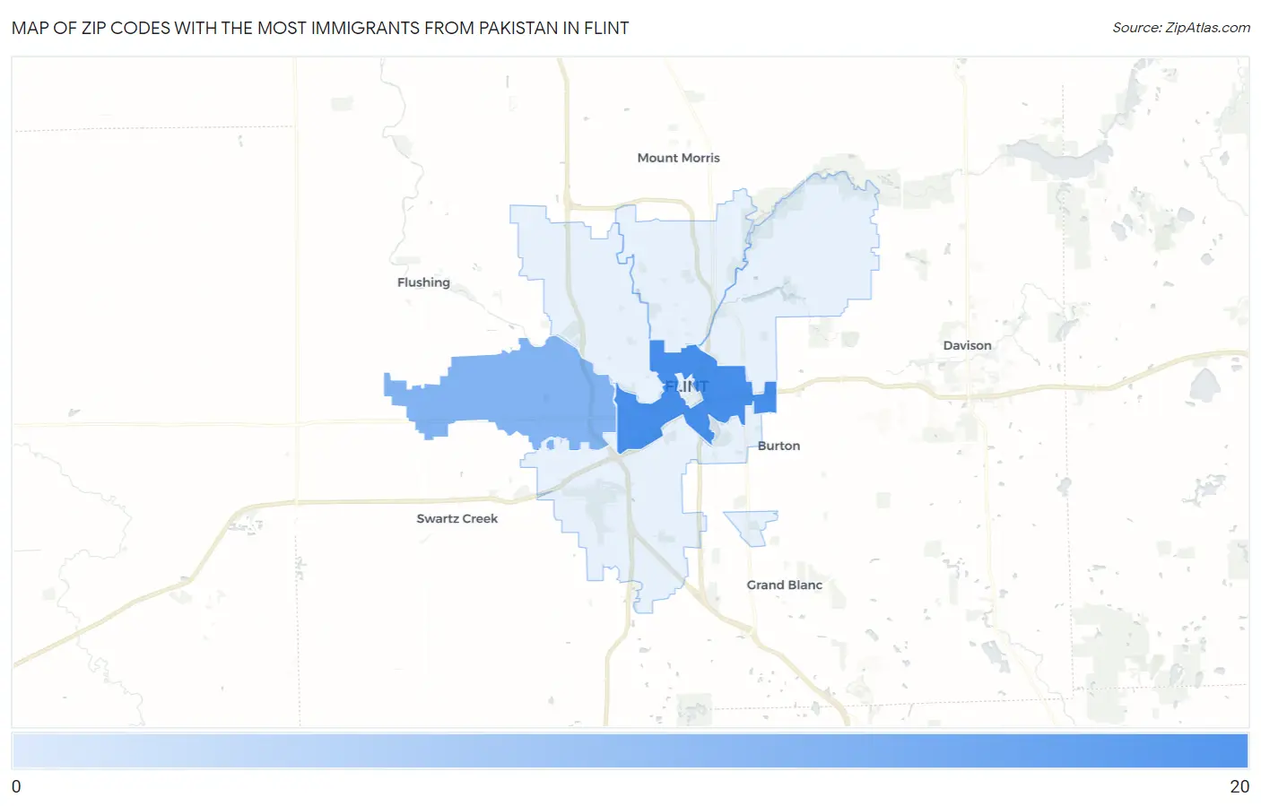 Zip Codes with the Most Immigrants from Pakistan in Flint Map