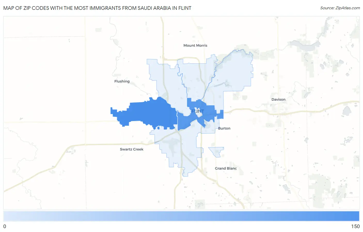 Zip Codes with the Most Immigrants from Saudi Arabia in Flint Map