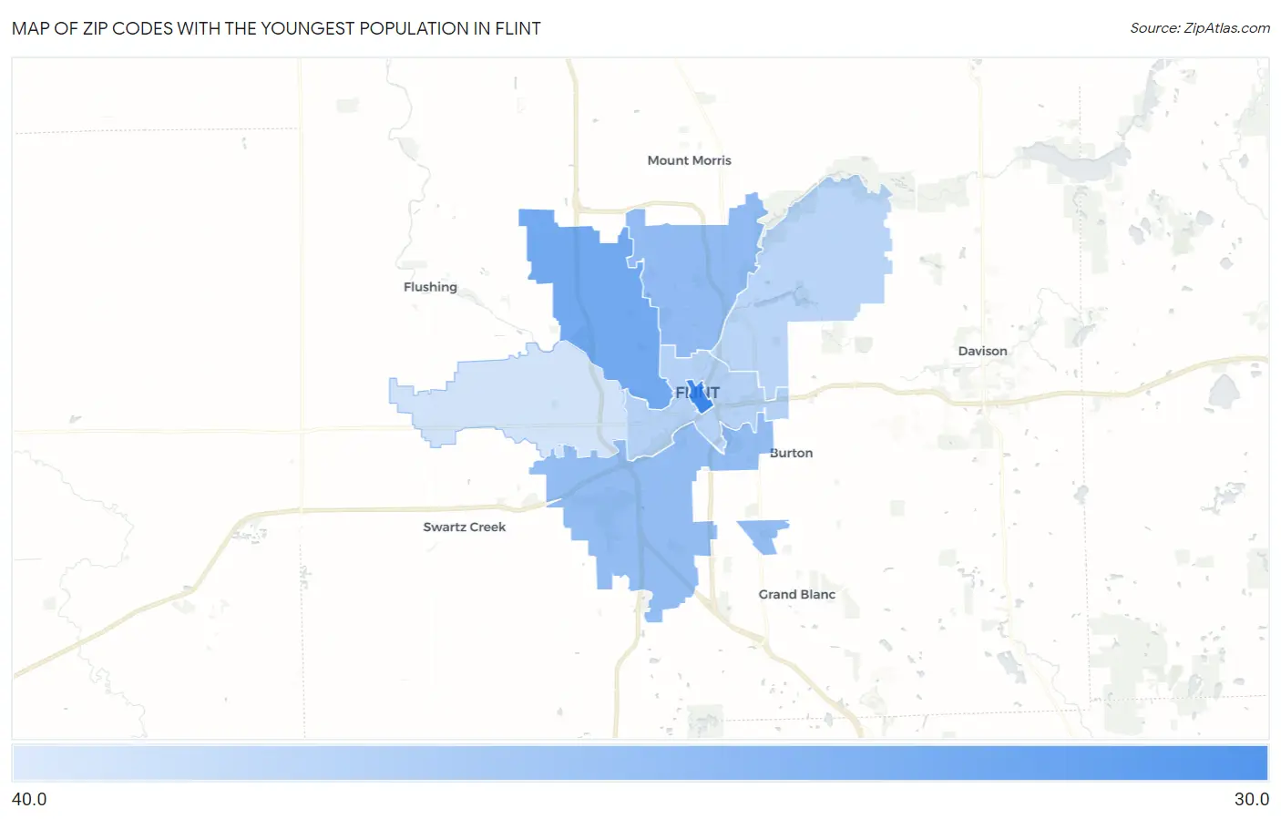 Zip Codes with the Youngest Population in Flint Map