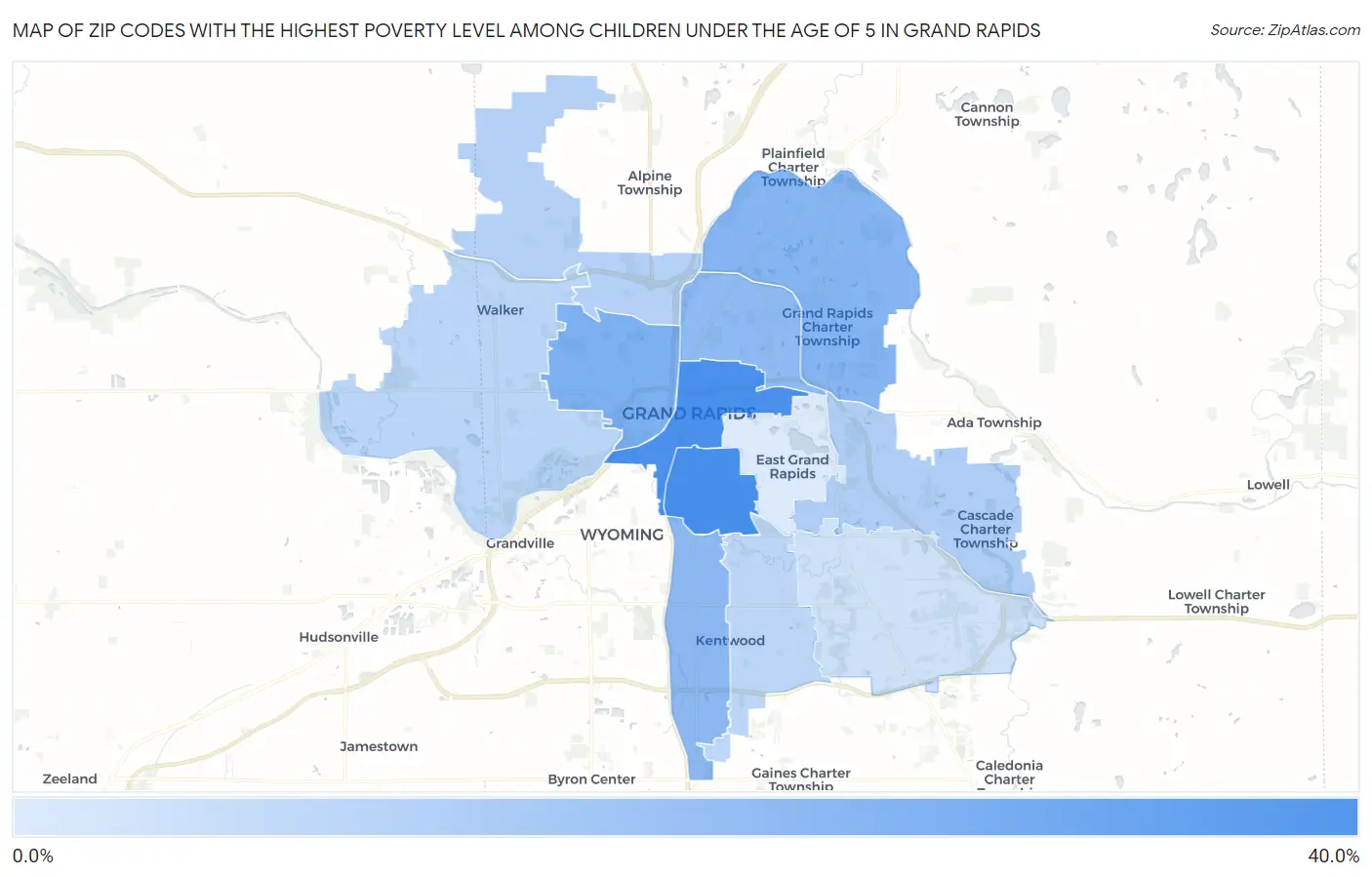 Zip Codes with the Highest Poverty Level Among Children Under the Age of 5 in Grand Rapids Map