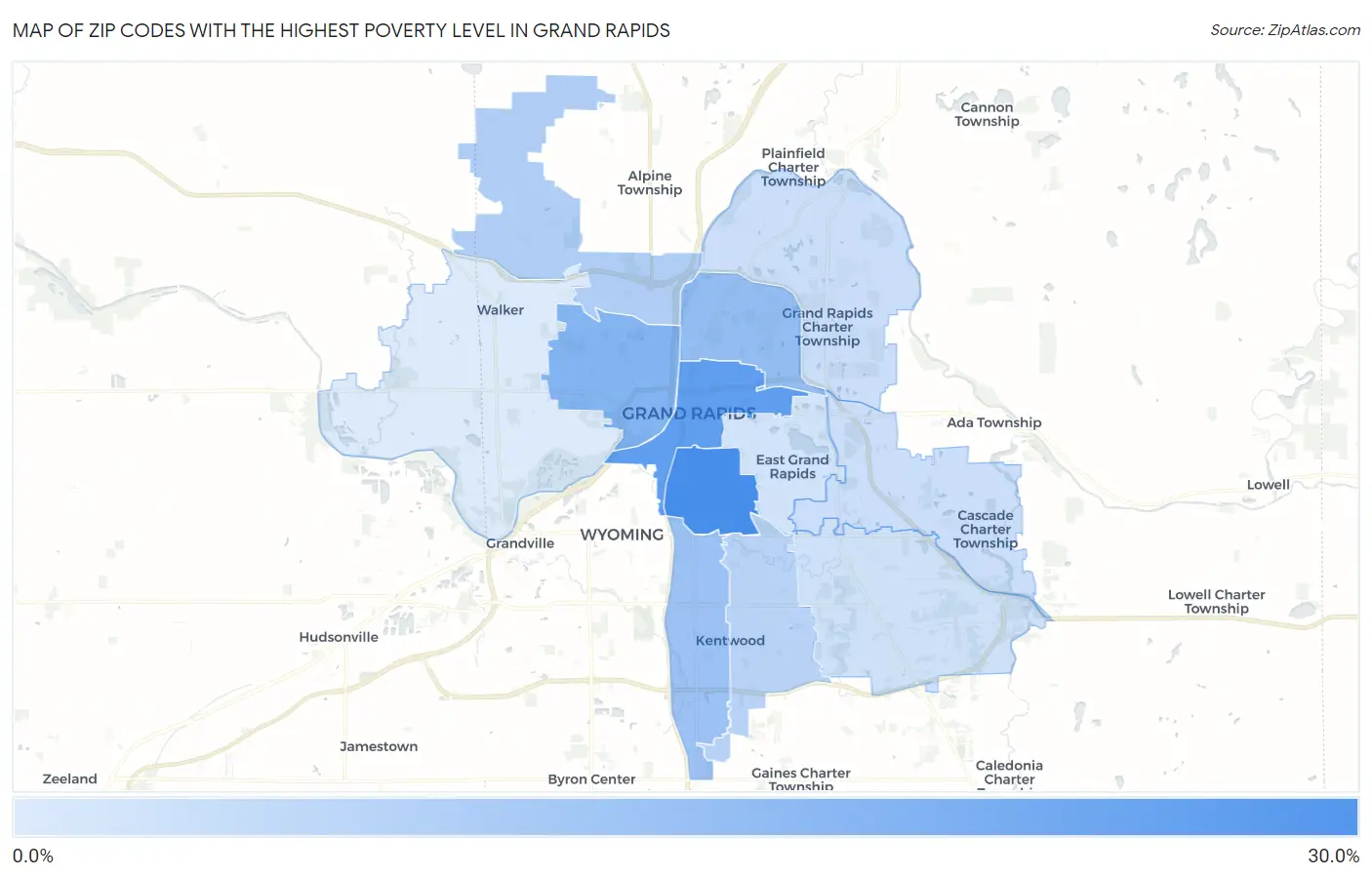 Zip Codes with the Highest Poverty Level in Grand Rapids Map