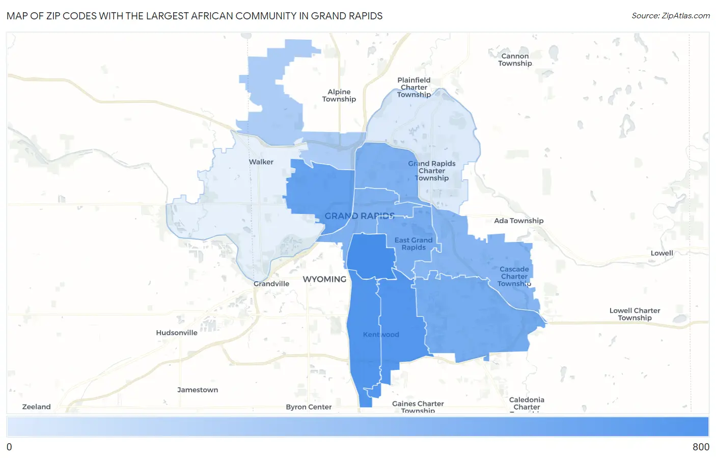 Zip Codes with the Largest African Community in Grand Rapids Map