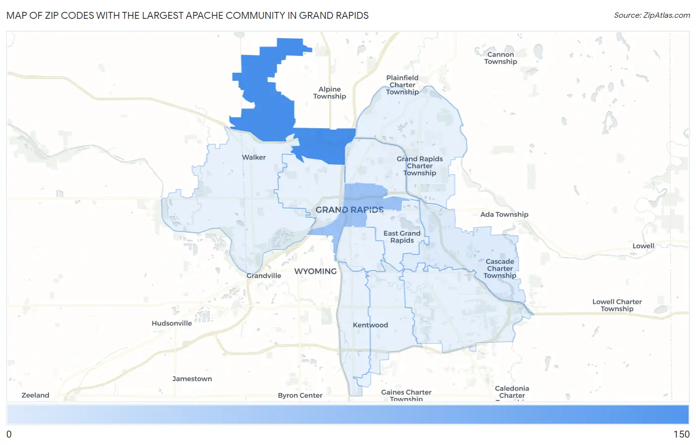 Zip Codes with the Largest Apache Community in Grand Rapids Map